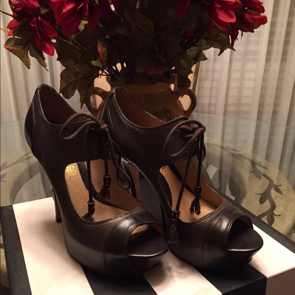 L.A.M.B. Oxford Lace Up Open Toe Heels - Picture 8 of 14